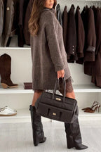 Oversized turtleneck sweater dress with lace trim hem - view 4