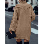 Cable knit cold-shoulder turtleneck sweater dress with balloon sleeves - view 5