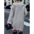 Cable knit cold-shoulder turtleneck sweater dress with balloon sleeves - view 8
