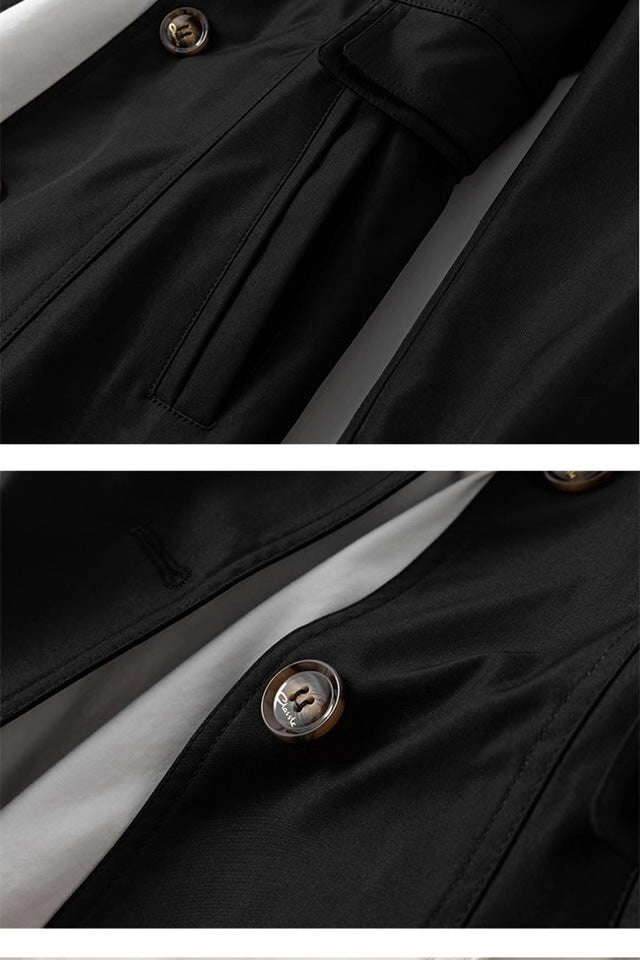 Women's fitted single-breasted trench coat with puff shoulders and notched lapels - view 2