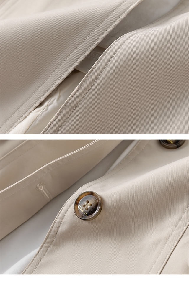 Women's fitted single-breasted trench coat with puff shoulders and notched lapels - view 3