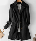 Women's fitted single-breasted trench coat with puff shoulders and notched lapels - view 5