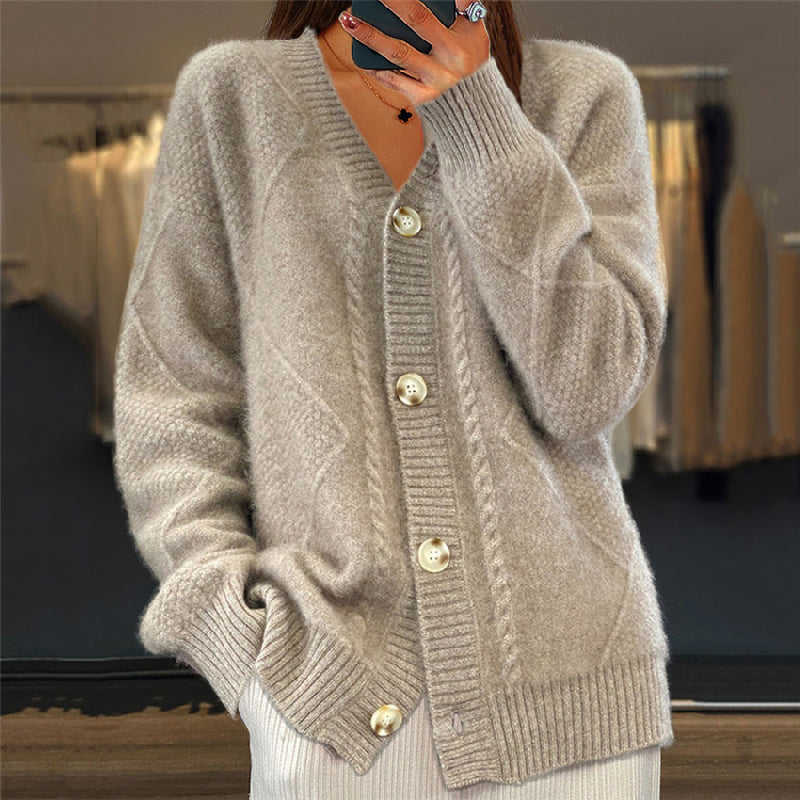 Hensley | Women's Cable Knit V-Neck Cardigan oaklynwear