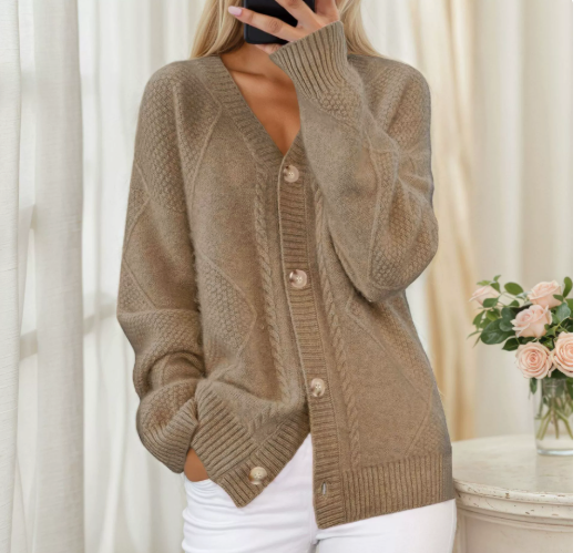 Hensley | Women's Cable Knit V-Neck Cardigan oaklynwear