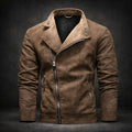 Men's leather-look motorcycle jacket with quilted shoulders and slanted zip - view 2