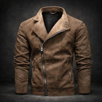 Men's leather-look motorcycle jacket with quilted shoulders and slanted zip - view 2