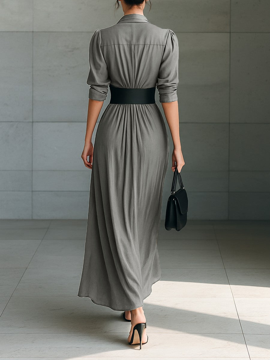 Siena Lapel Belted Maxi Dress oaklynwear