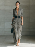 Siena Lapel Belted Maxi Dress oaklynwear