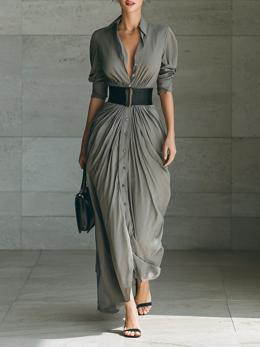 Siena Lapel Belted Maxi Dress oaklynwear