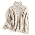Women's openwork cable knit turtleneck sweater with relaxed fit and rolled edges - view 2