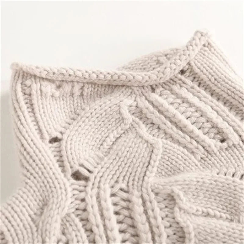 Women's openwork cable knit turtleneck sweater with relaxed fit and rolled edges - view 3