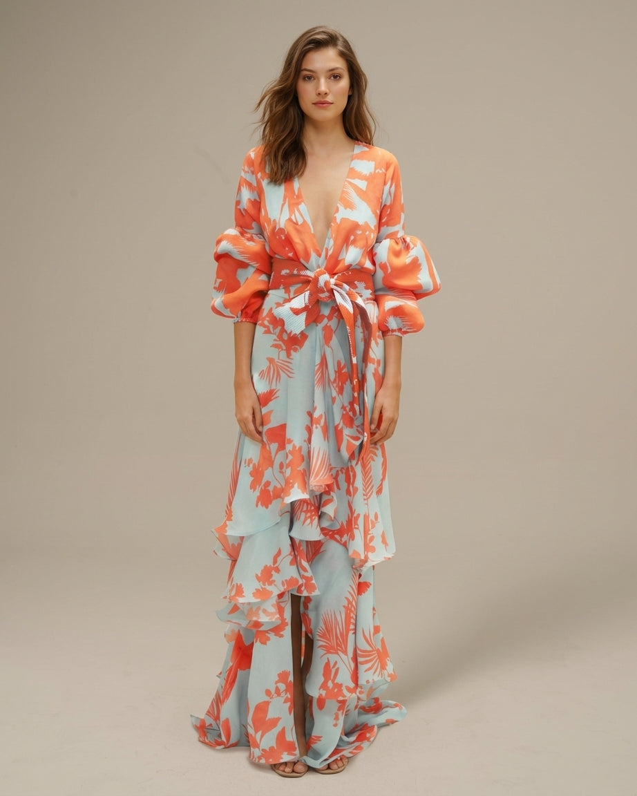 Mira Sante | Printed Chiffon Ceremony Dress oaklynwear