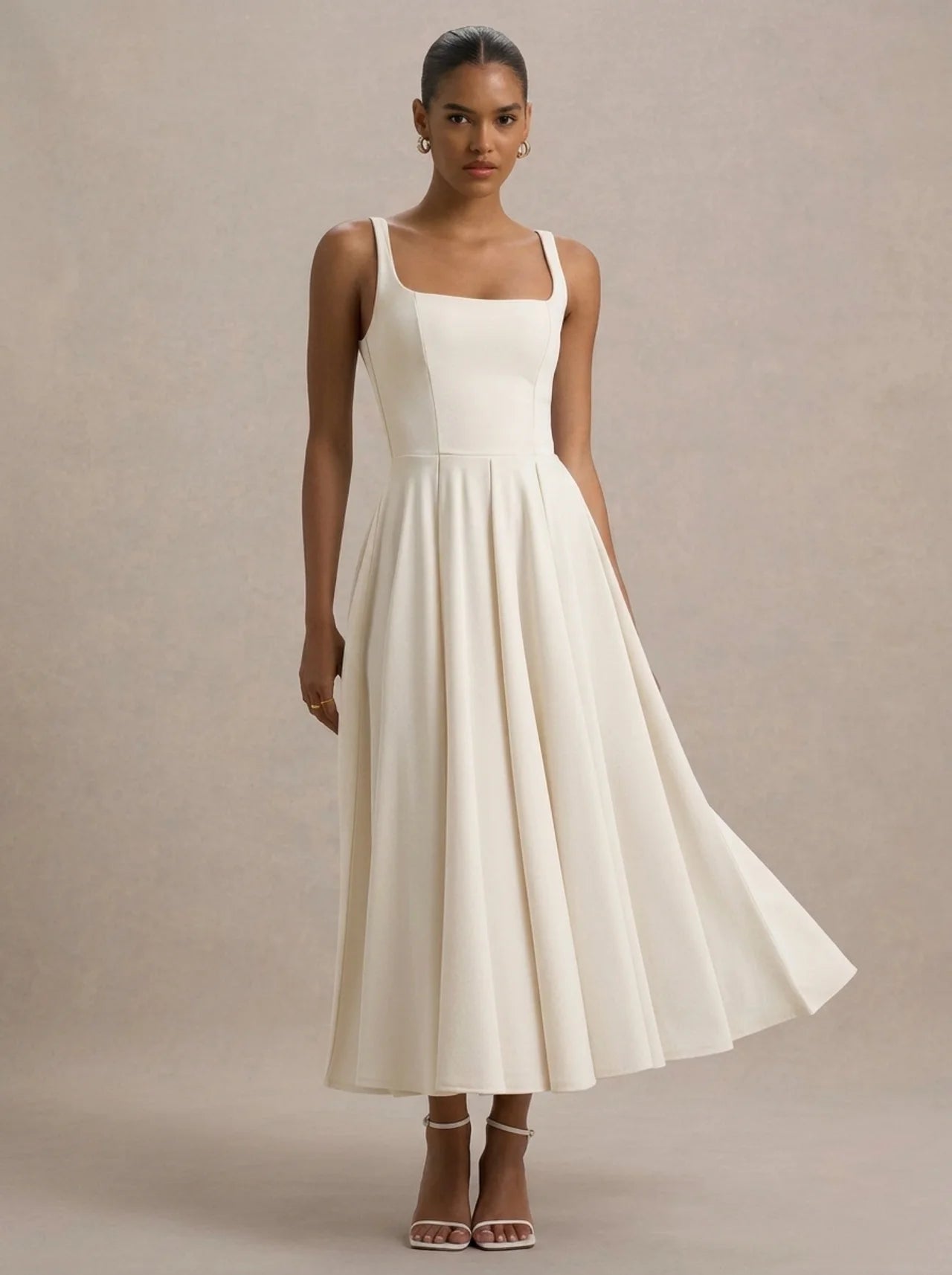 Parina | Pleated Square Neck Midi Dress oaklynwear