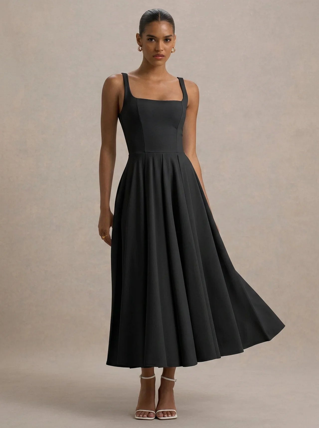 Parina | Pleated Square Neck Midi Dress oaklynwear