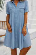 Oaklyn Chambray Shirt Dress – Collared Full Button Down Dual Pocket Casual Summer Style oaklynwear