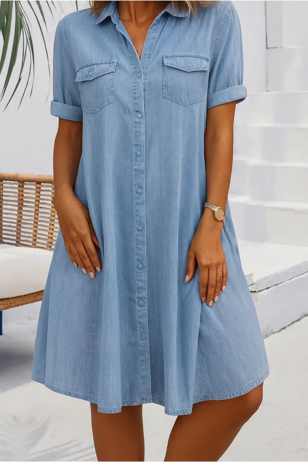 Oaklyn Chambray Shirt Dress – Collared Full Button Down Dual Pocket Casual Summer Style oaklynwear
