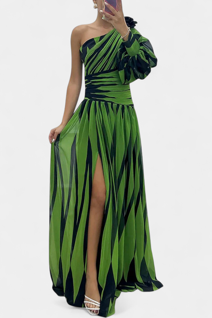 Zephyr | One-Shoulder Striped Maxi Dress oaklynwear
