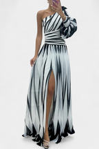 Zephyr | One-Shoulder Striped Maxi Dress oaklynwear