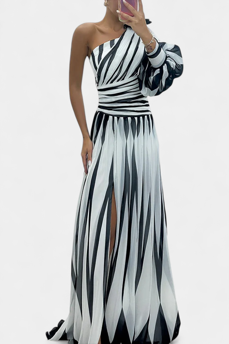 Zephyr | One-Shoulder Striped Maxi Dress oaklynwear