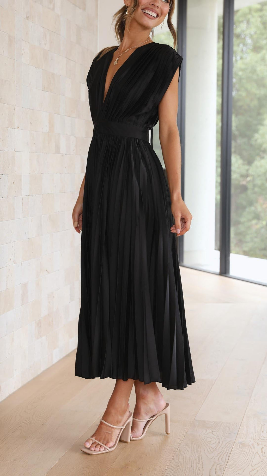 Tie Front Pleated Midi Dress – Women's Casual Summer Dress | Juliette oaklynwear