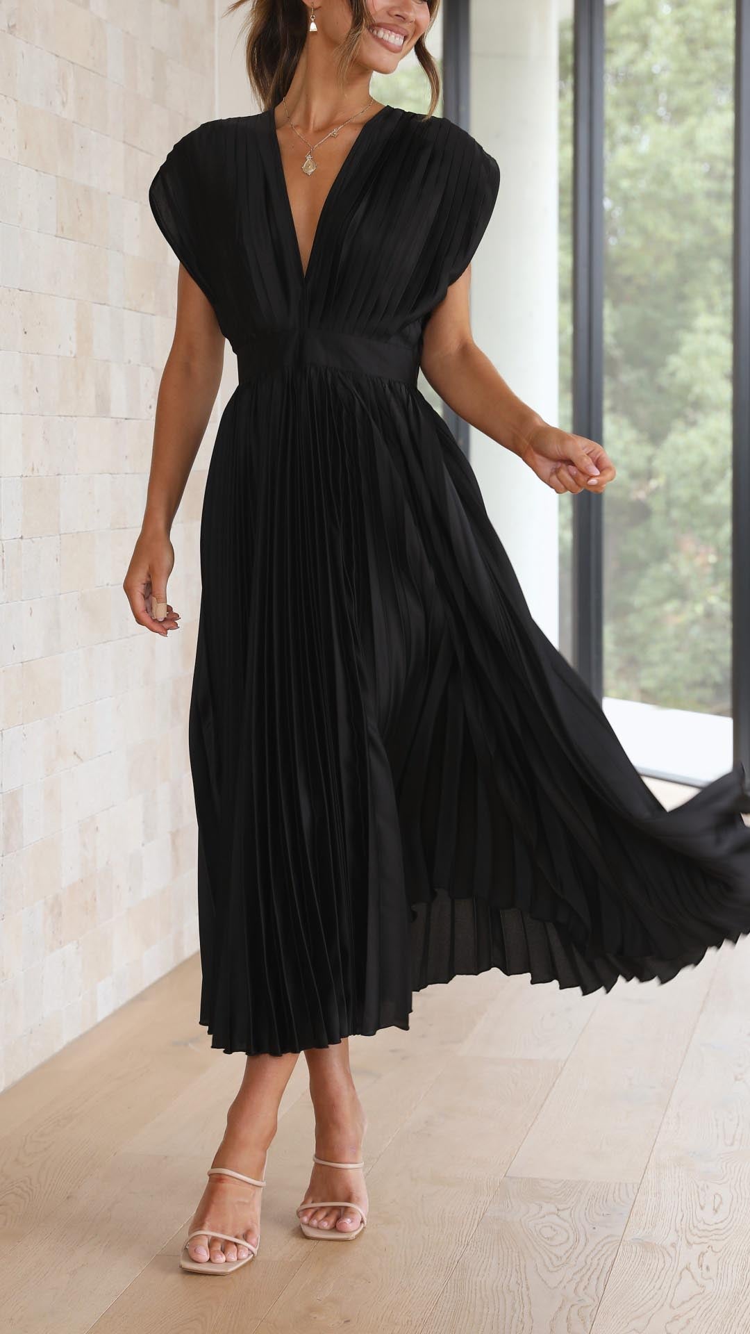 Tie Front Pleated Midi Dress – Women's Casual Summer Dress | Juliette oaklynwear