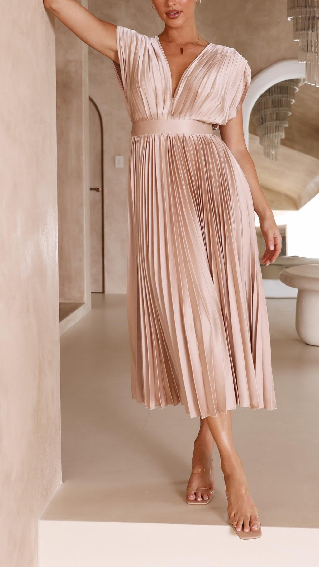 Tie Front Pleated Midi Dress – Women's Casual Summer Dress | Juliette oaklynwear