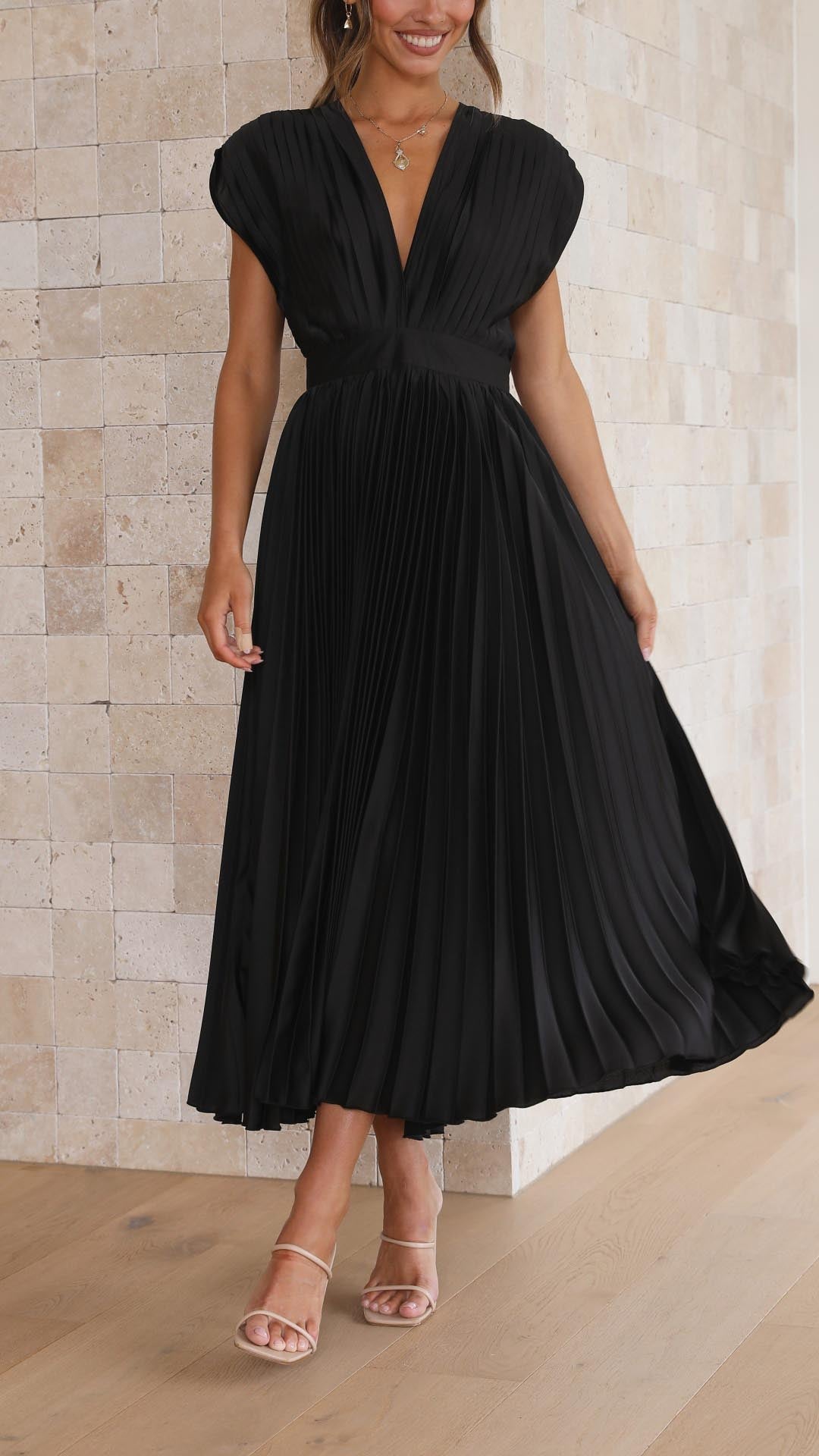 Tie Front Pleated Midi Dress – Women's Casual Summer Dress | Juliette oaklynwear