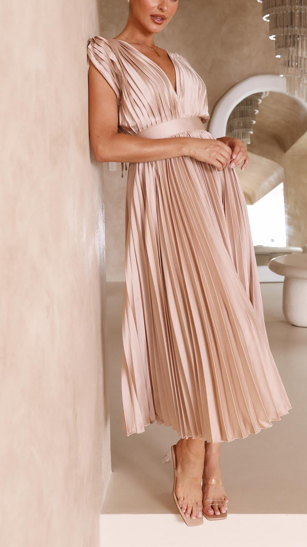 Tie Front Pleated Midi Dress – Women's Casual Summer Dress | Juliette oaklynwear