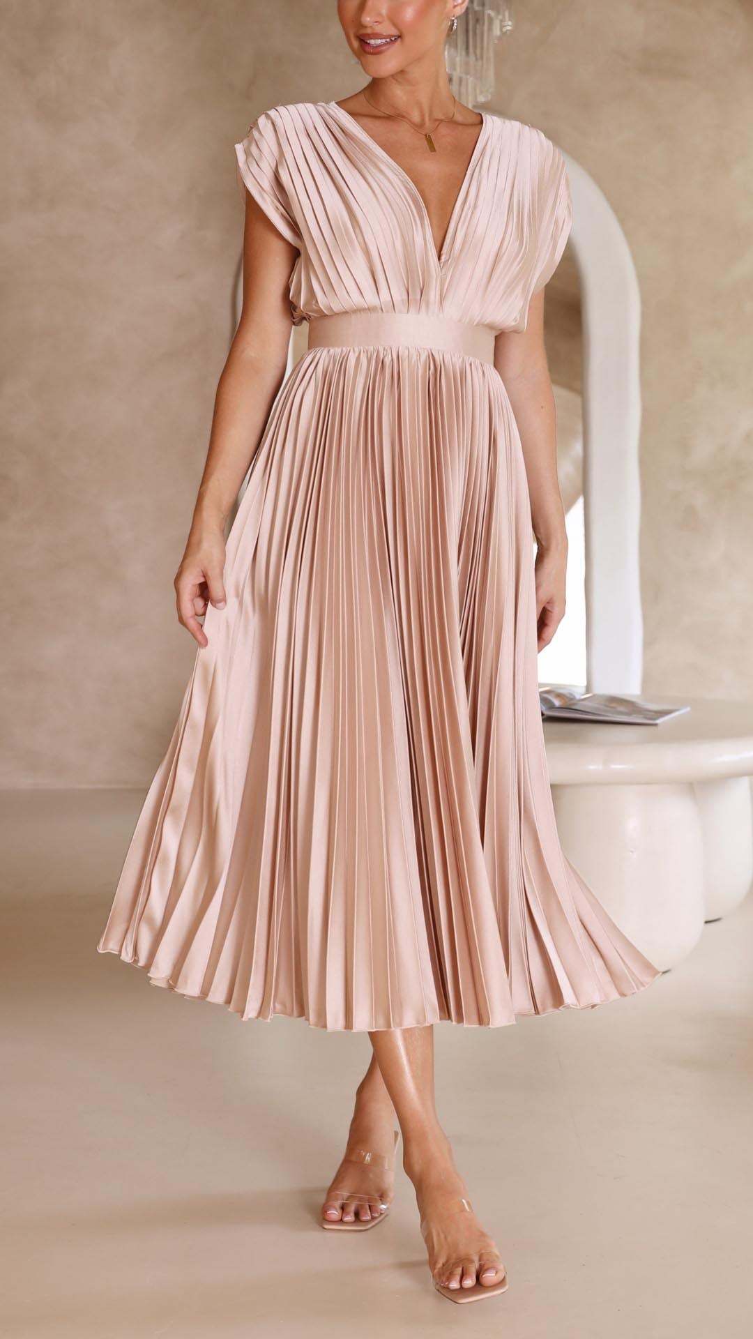 Tie Front Pleated Midi Dress – Women's Casual Summer Dress | Juliette oaklynwear