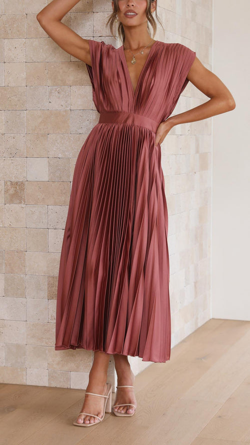 Aria | Tie Front Pleated Midi Dress oaklynwear