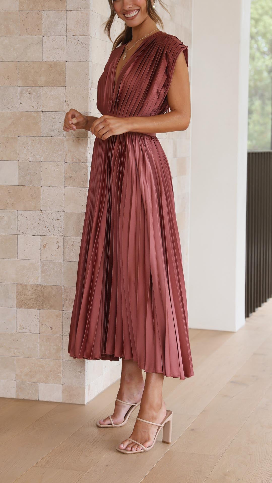 Tie Front Pleated Midi Dress – Women's Casual Summer Dress | Juliette oaklynwear