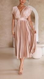 Tie Front Pleated Midi Dress – Women's Casual Summer Dress | Juliette oaklynwear