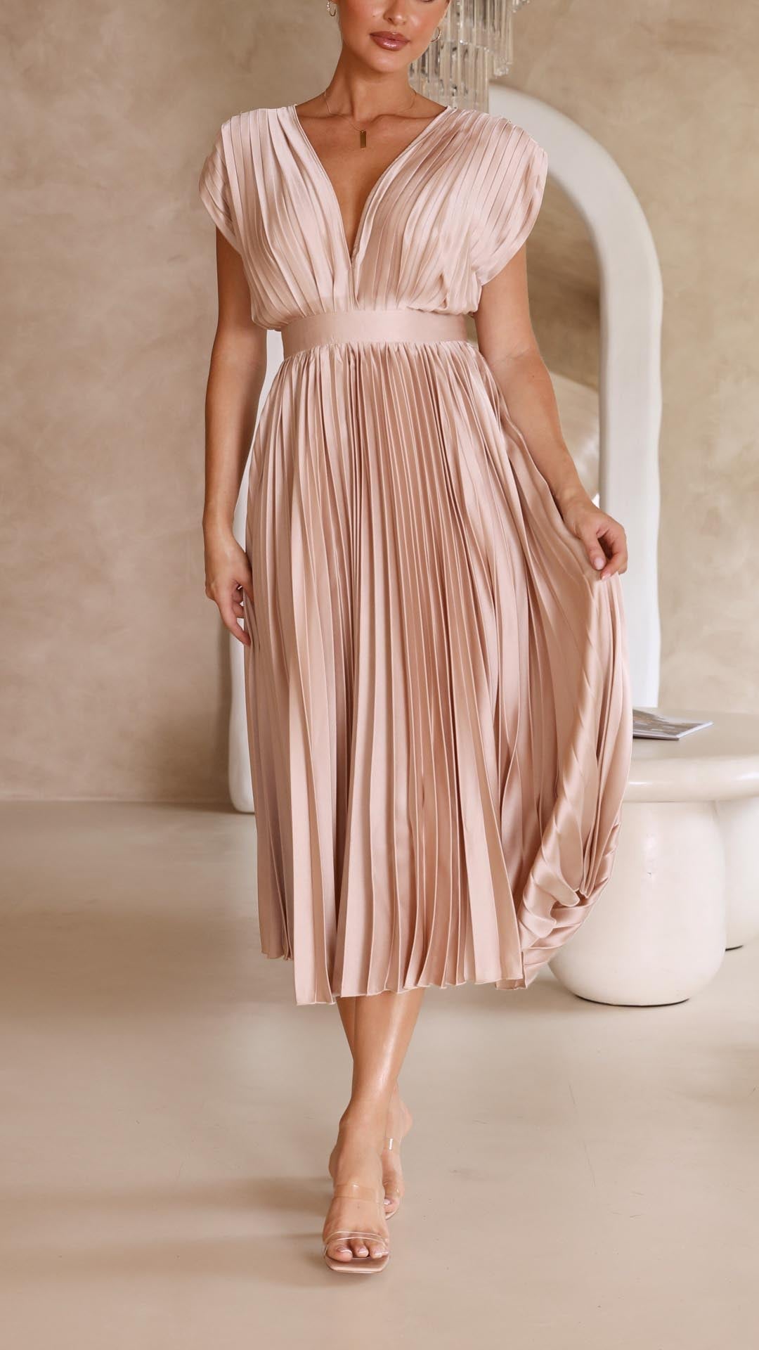 Tie Front Pleated Midi Dress – Women's Casual Summer Dress | Juliette oaklynwear