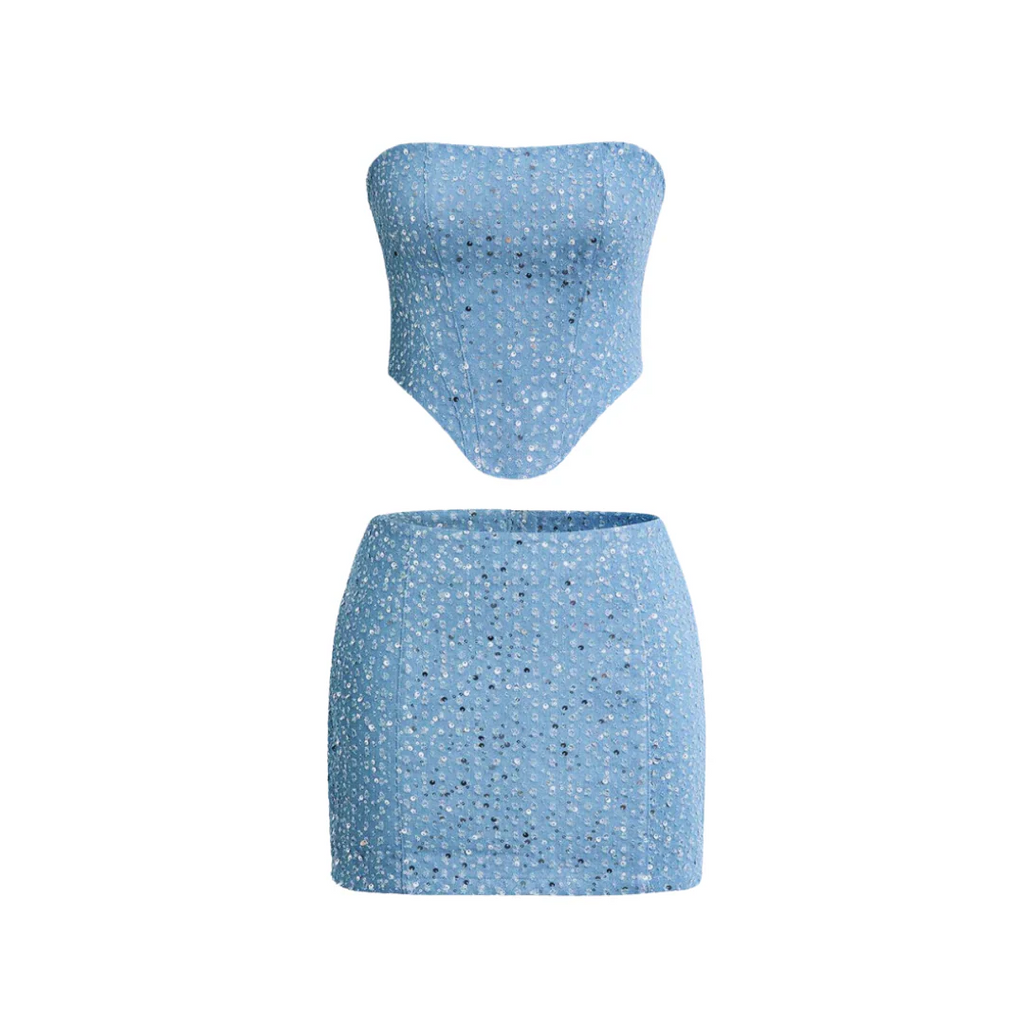 Dahlia | Sequin Denim Two-Piece Set oaklynwear