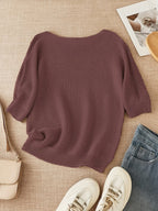 Women's beige open knit sweater with boat neckline and elbow-length dolman sleeves - view 10
