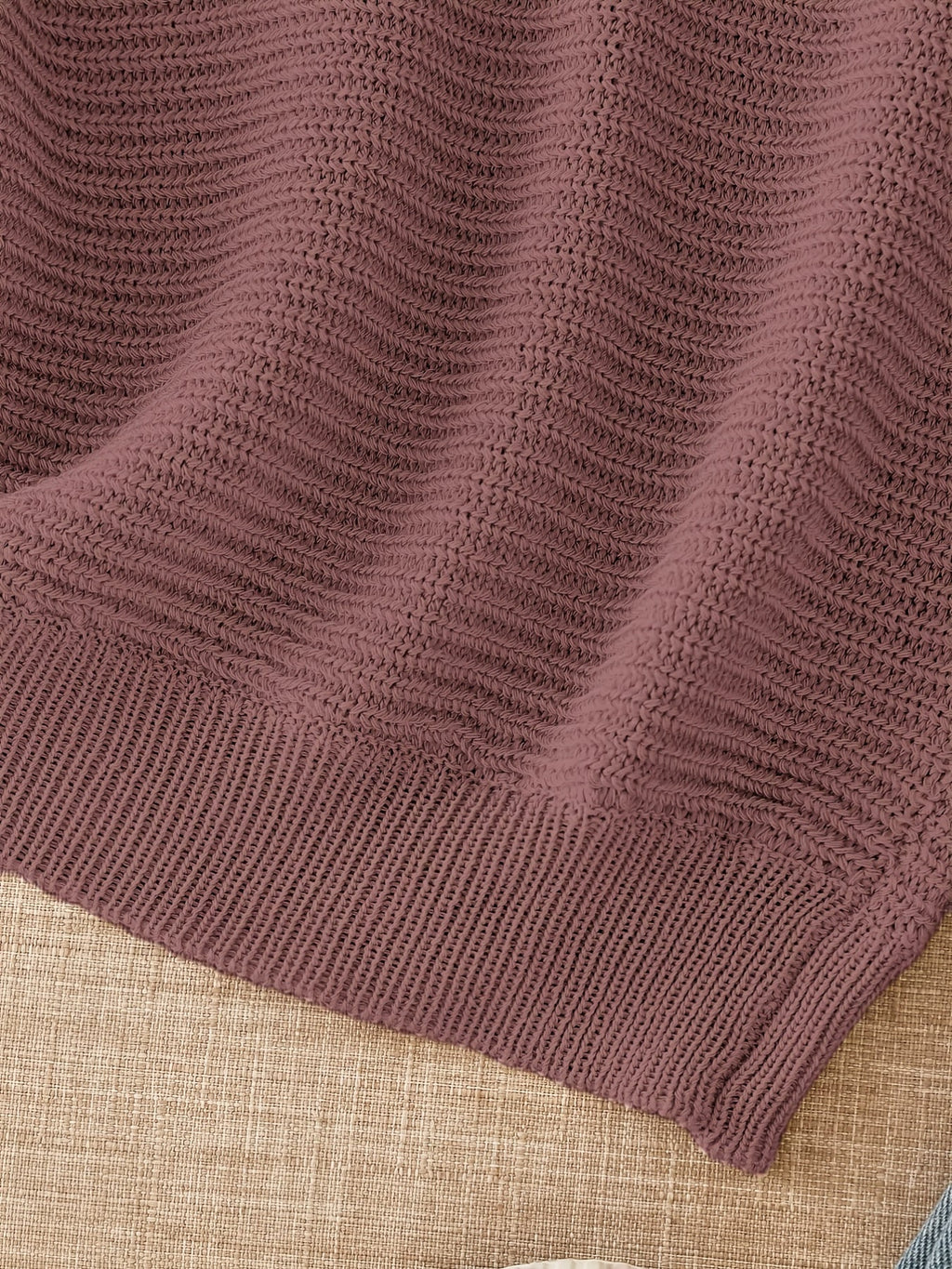 Women's beige open knit sweater with boat neckline and elbow-length dolman sleeves - view 12
