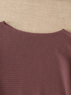 Women's beige open knit sweater with boat neckline and elbow-length dolman sleeves - view 13