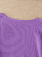 Women's beige open knit sweater with boat neckline and elbow-length dolman sleeves - view 21