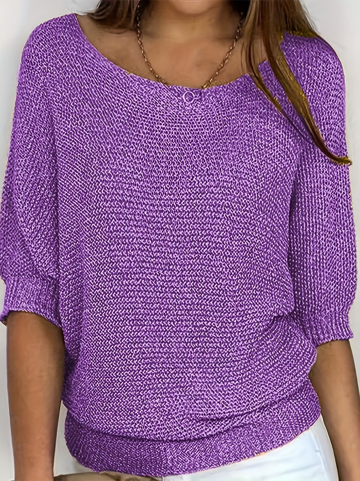 Women's beige open knit sweater with boat neckline and elbow-length dolman sleeves - view 22