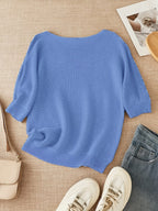 Women's beige open knit sweater with boat neckline and elbow-length dolman sleeves - view 26