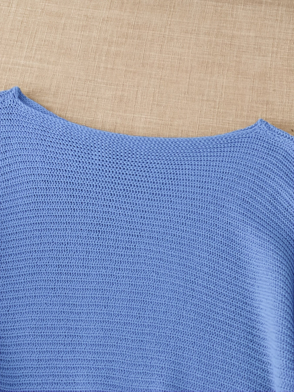 Women's beige open knit sweater with boat neckline and elbow-length dolman sleeves - view 29
