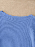 Women's beige open knit sweater with boat neckline and elbow-length dolman sleeves - view 29
