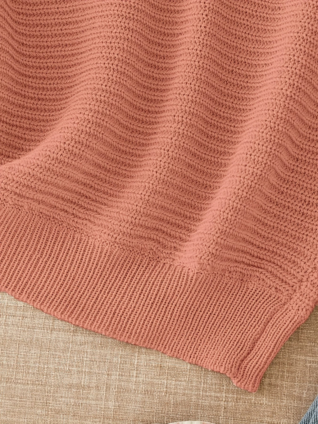 Women's beige open knit sweater with boat neckline and elbow-length dolman sleeves - view 36