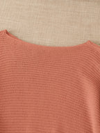 Women's beige open knit sweater with boat neckline and elbow-length dolman sleeves - view 37