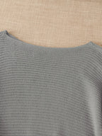 Women's beige open knit sweater with boat neckline and elbow-length dolman sleeves - view 45