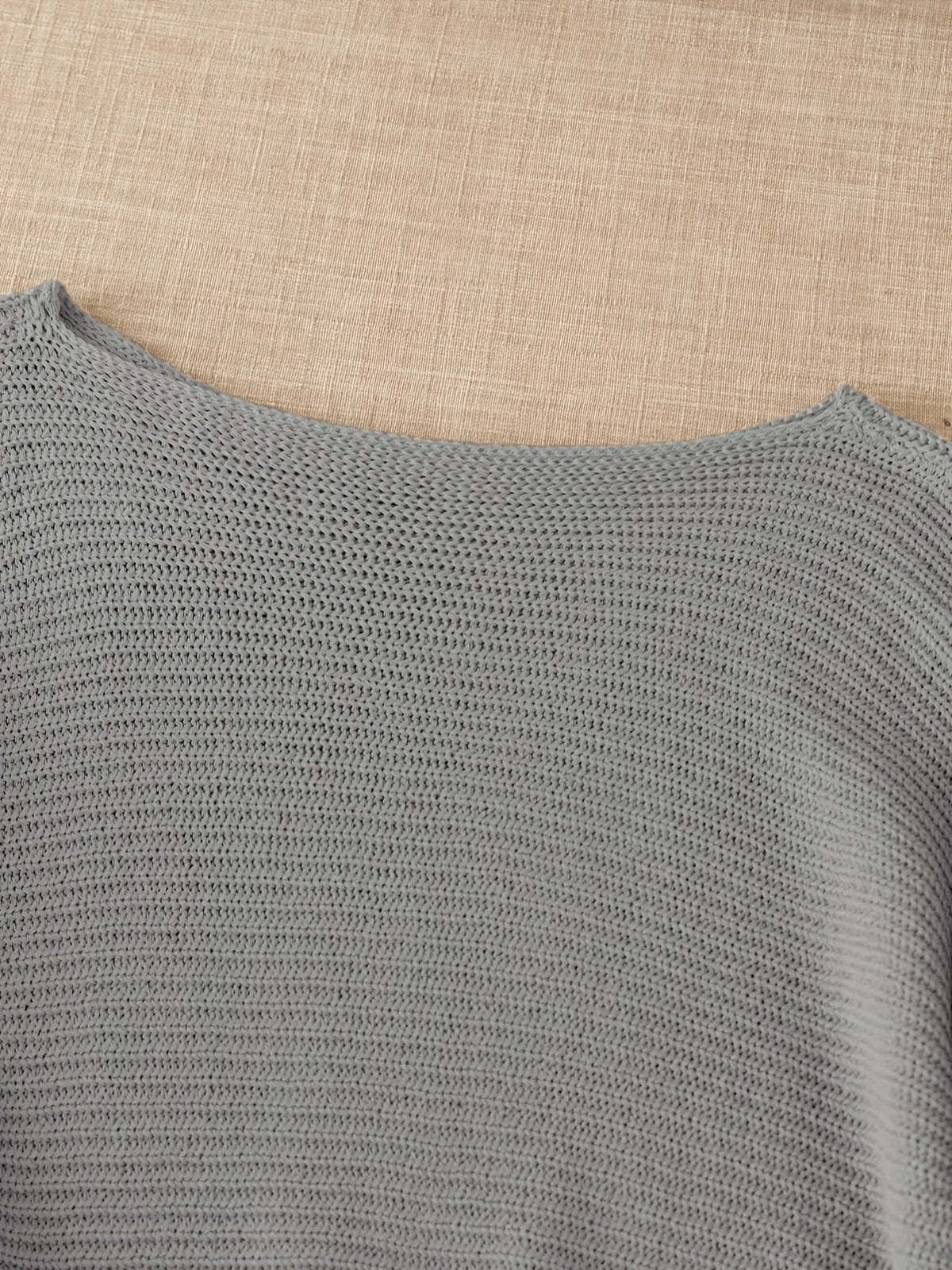 Women's beige open knit sweater with boat neckline and elbow-length dolman sleeves - view 45