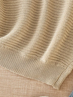 Women's beige open knit sweater with boat neckline and elbow-length dolman sleeves - view 5