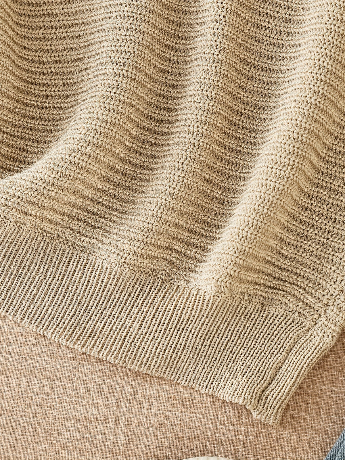 Women's beige open knit sweater with boat neckline and elbow-length dolman sleeves - view 5