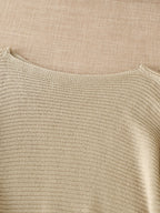 Women's beige open knit sweater with boat neckline and elbow-length dolman sleeves - view 6
