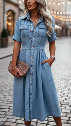 Isla | Belted Denim Shirt Midi Dress oaklynwear